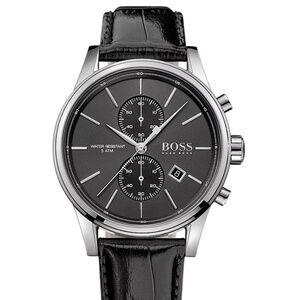 Hugo Boss Jet Black Leather Strap Mens Watch